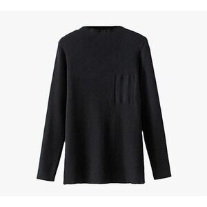 NEW Black Ribbed Knit Mock Neck Long Sleeve Sweater with Pocket Size Large
